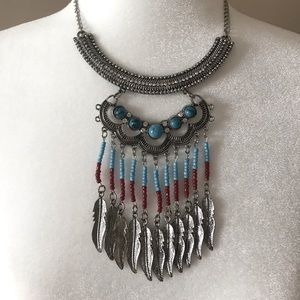 Turquoise Leaf/Feather Statement Necklace